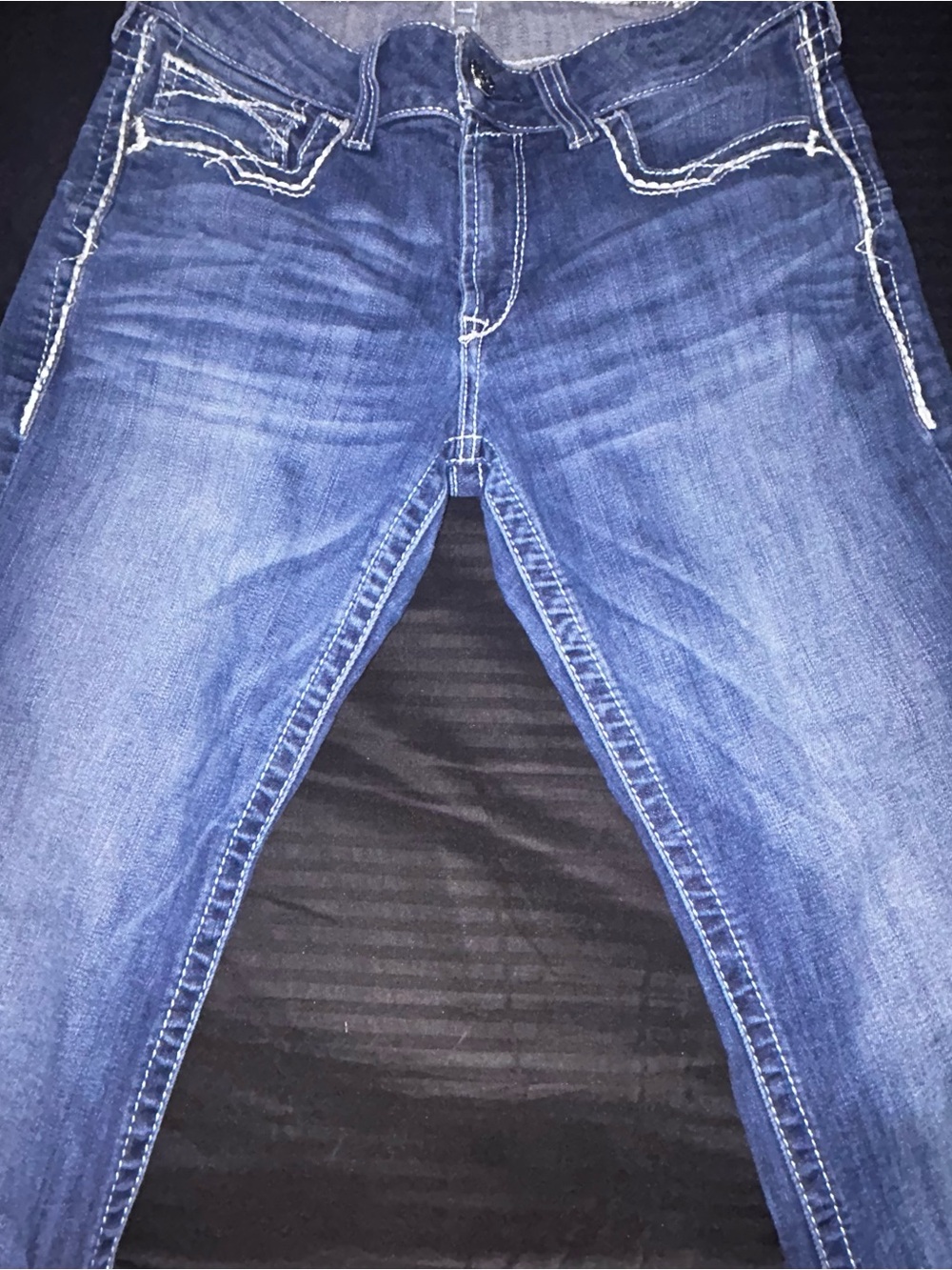 Ariat Jeans Women’s 31R Blue Denim R.E.A.L Mid Rise Stretch Entwined Boot Cut - Picture 5 of 14